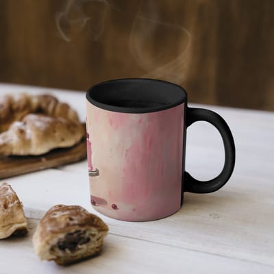 Magische Mok - Foto op Warmte Mokken - Koffiemok - Taart - Pink - Cherry - Magic Mok - Beker - 350 ML - Theemok
