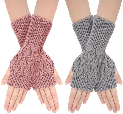Dailygoods- Vingerloze Handschoenen Warm - Halve Vingerhandschoenen - Gebreid - Ademend - 2 Paar - Voor Dames en Meisjes