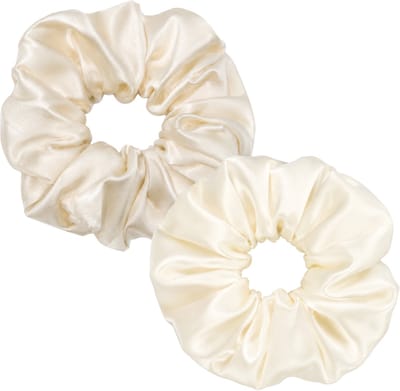Lajetti - Voordeelset Zijden Scrunchies Ivoor en Beige 2 stuks – 100% Moerbeizijde