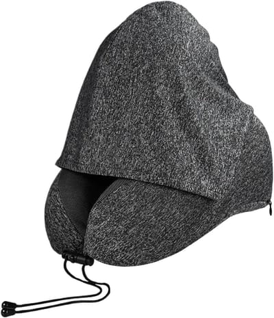 Reiskussen met Capuchon - Nekkussen Hoofdkussen - Comfortabel Reizen - Afneembare Wasbare Hoes - 27x27 cm - Grijs