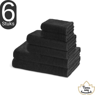Sevilya Combi Handdoek Set - Zwart - Set van 6 – 2x Gastendoek 30×50 cm en 2x Handdoek 50×90 cm en 2x Badhanddoek 70×140 cm – %100 Katoen - Sauna handdoek – Hotelkwaliteit