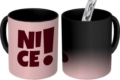Magische Mok - Foto op Warmte Mokken - Koffiemok - Nice - Uitroepteken - Roze - Magic Mok - Beker - 350 ML - Theemok - Mok met Tekst