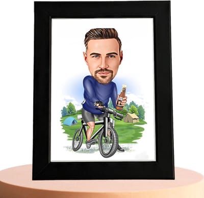 Fiets Karikatuur Man - Karikatuur met Jouw Foto - Cadeau - Verjaardag - Kerst - Kado - Valentijn - Gepersonaliseerd Cadeau