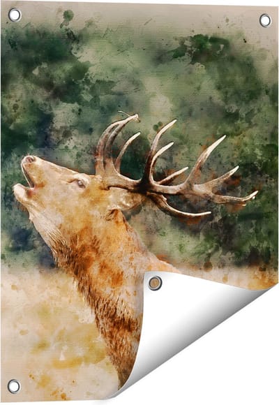 Gards Tuinposter Hert Aquarel - Abstract - 40x50 cm - Tuindoek - Tuindecoratie - Wanddecoratie buiten - Tuinschilderij