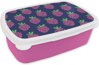 Broodtrommel Roze - Lunchbox Patroon - Framboos - Retro - Brooddoos 18x12x6 cm - Brood lunch box - Broodtrommels voor kinderen en volwassenen
