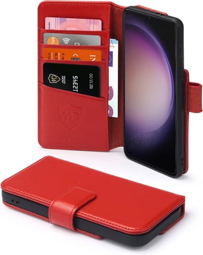 MobyDefend Hoesje - Geschikt voor Samsung Galaxy S23 Plus (S23+) - Luxe Leren Wallet Bookcase - Rood