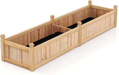 KOMFOTTEU Verhoogd bloembed van dennenhout, 227 x 59,5 x 40 cm, bloempot met 2 vakken, afneembare bodem, vliesstoflaag en 8 afvoergaten, ideaal voor groenten, kruiden en bloemen