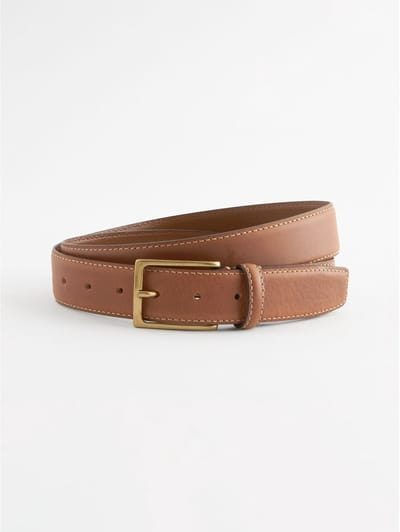 Next - Heren - Signature leren riem met contrastnaden, gemaakt in Italië - Bruin