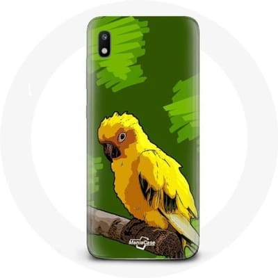 Hoesje voor Samsung Galaxy A10 Gele Parkiet Vogels Groene Achtergrond
