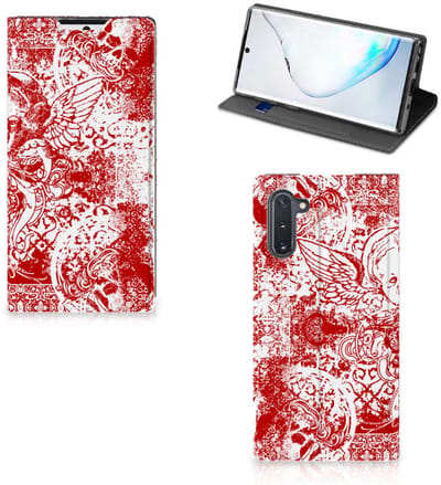 Mobiel BookCase Samsung Galaxy Note 10 Angel Skull Rood