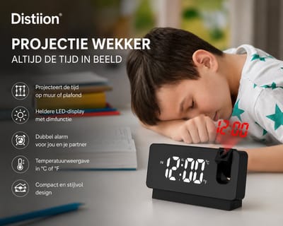 Distiion LED Projector Wekker met Spiegel Display en Alarm
