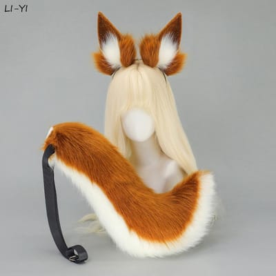 2 stuks/set Pluizige Vos Oor Staart Anime Pluche Kat Hond Oren Haarband Roze Dier Staart Pluizig Cosplay Oren Staart Spel Rolspel ear and tail