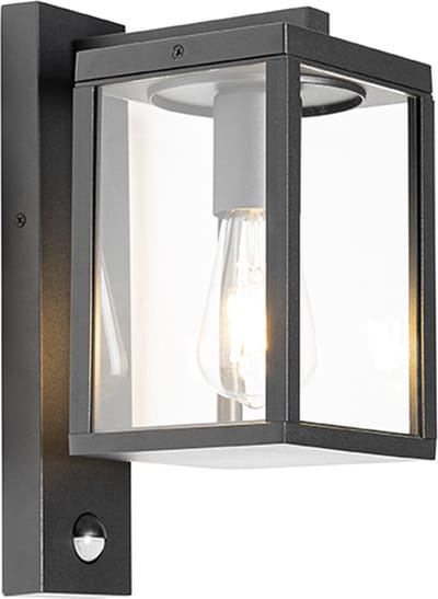 QAZQA charlois - Industriele Buitenlamp met Bewegingsmelder | Bewegingssensor | sensor voor buiten - 1 lichts - D 21.5 cm - Zwart - Industrieel - Buitenverlichting