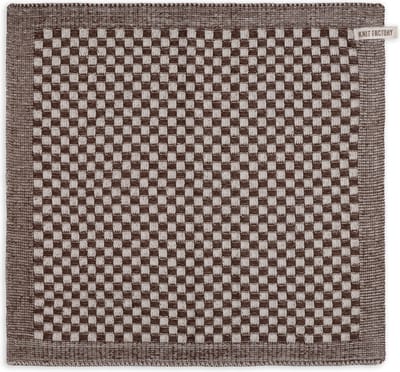 Knit Factory Gebreide Keukendoek - Keukenhanddoek Cubes - Geblokt motief - Handdoek - Vaatdoek - Keuken doek - Ecru/Chocolate - Donkerbruin - Traditionele look - 50x50 cm