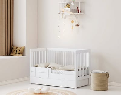 Born Lucky ® Baby Bed / Ledikant Alaska 60 x 120 cm - Baby bed en Commode in één - (0 - 3 jaar) - Verstelbare bedbodem in 3 hoogtes - Wit