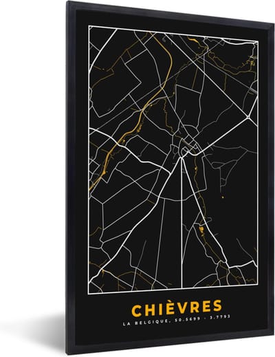 Fotolijst incl. Poster - Stadskaart - Goud - Kaart - Plattegrond - Chièvres - 40x60 cm - Posterlijst