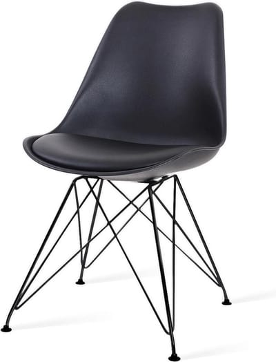 Essence Metal Eetkamerstoel Zwart - Kunststof - PU Zitting - Zwarte Poten - Industrieel - Modern