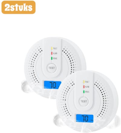 2 stuks - Alarm - Alarmsysteem - Koolmonoxidealarm - Draadloze CO-detector - Huishoudelijk CO-alarm - Geschikt voor thuis, op kantoor en op reis, voor gebruik binnenshuis - Wit