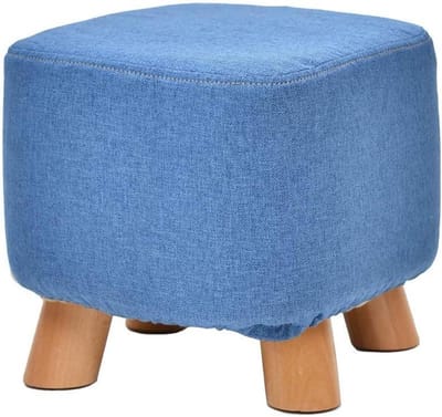 Kleine Bank - Poef Kruk - Ontspanning Zitten - Massief Hout Frame - 28x28x25cm - Blauw