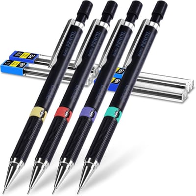 PromoHome Vulpotloden Set 4-delige vulpotlodenset, 0,3 mm, 0,5 mm, 0,7 mm, 0,9 mm vulpotlood met 4 HB-vullingen voor school, techniek, schrijven, tekenen en schetsen