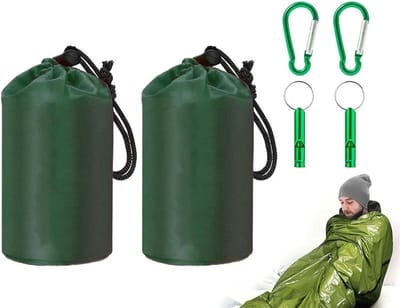Nooddeken Set van 2 - Waterdichte Thermo Slaapzakken met Fluitje en Karabijnhaak voor Kamperen en Wandelen