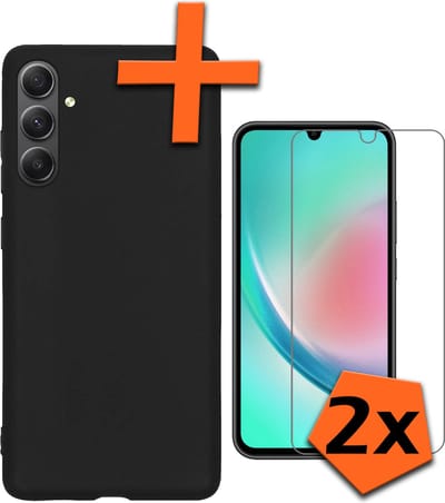 Hoes - Met 2x Screenprotector - Geschikt voor Samsung Galaxy A34 - Sterk & Shockproof - Back Cover - Siliconen Case - Telefoon Hoes - Zwart