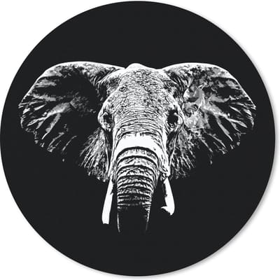 Muismat rond 20x20 cm - Mousepad Olifant - Dieren - Zwart - Wit - Ronde muismatten