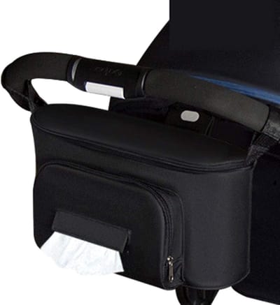 Kinderwagen Organizertas - Hangende Opbergtas met Bekerhouders en Tissuevak, Handig voor Wandelwagen. Gemakkelijke Kinderwagen Accessoire met Afneembare Tas. Bevat Essentiële Caddy voor Onderweg.