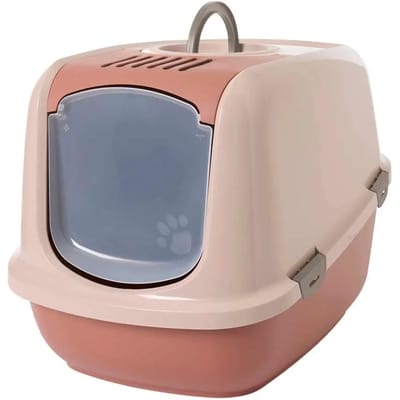 Savic Nestor Jumbo - Kattenbak XL - Inklapbare Voorkant -Toscaans Rood/Champagne - 66,5 x 48,5 x 46,5 cm
