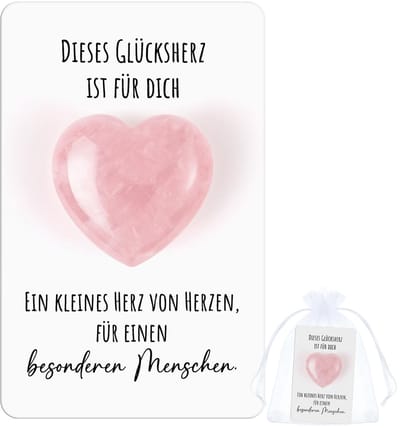 Dailygoods- Cadeauset Gelukshart - Roze Kristallen Knuffelhart - Motiverende Kaart - Bemoedigend Cadeau - Voor Vrienden/Familie - Compact Organza Zakje