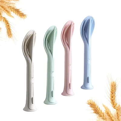 4-delige herbruikbare plastic bestekset - mes - vork - lepel - compact en draagbaar - geschikt voor in de keuken - tijdens picknicks en op de camping - lengte 17 cm