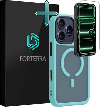 Hoesje Met Screenprotector - Geschikt voor Apple iPhone 17 Pro - Magsafe Compatible - Sterk & Shockproof - Shock Proof Case - Back Cover - Telefoon Hoes - Lichtblauw