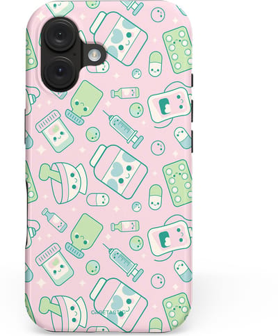 Casetastic hoesje geschikt voor Apple iPhone 16 - MagSafe - Dubbellaagse bescherming - Geneeskrachtig Roze - Fashion Case - Lichtgrijs Lichtroze Mintgroen