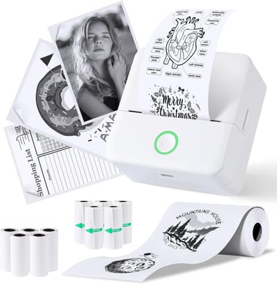 Mini Printer - Mini Bluetooth Thermische Printer - 200DPI & Inktloos - Met 10 Papierrollen - Voor Labels, Lijsten & Foto's - Draagbaar voor Kantoor, School & Thuis