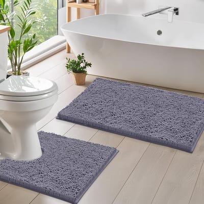 Luxe Badmat Set 2-delig Chenille Antislip – Super Absorberend Badkamer Tapijt en Toiletmat