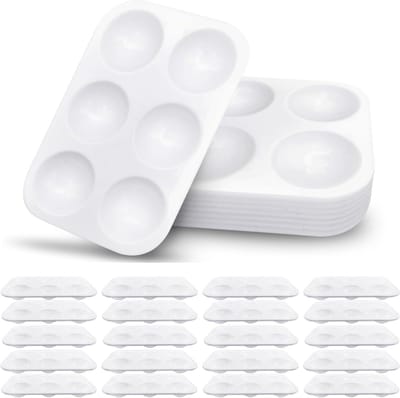 Set van 20 Mengpaletten van Plastic, Rechthoekige Witte Paletten voor Waterverf, Acryl en Olieverf, 6 Wells, 8.6 x 12.7 cm, Ideaal voor Kunstenaars en Schilderen