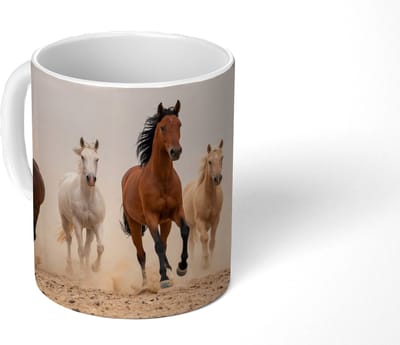 Mok - Koffiemok - Kudde paarden - Stofwolk - Bruin - Zwart - Mokken - 350 ML - Beker - Koffiemokken - Theemok