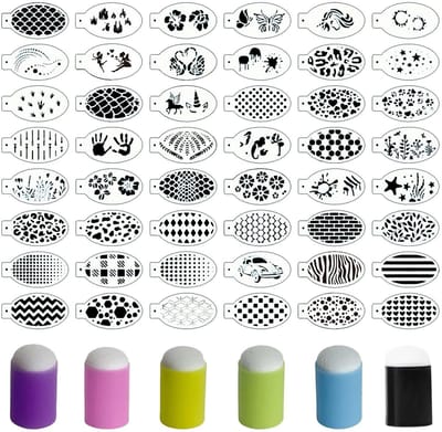 Dailygoods- Schmink Sjablonen 48 Stuks - Vinger Schilderen Sponzen 6 Stuks - Kunstbenodigdheden - Gezicht Graffiti - Schilderen Tools - Veilig Plastic/Spons - Schildermateriaal