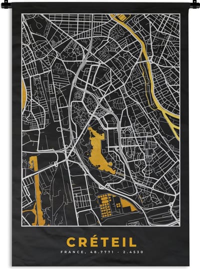 Wandkleed - Wanddoek - Plattegrond – Stadskaart – Créteil - Frankrijk - Kaart - 120x180 cm - Wandtapijt