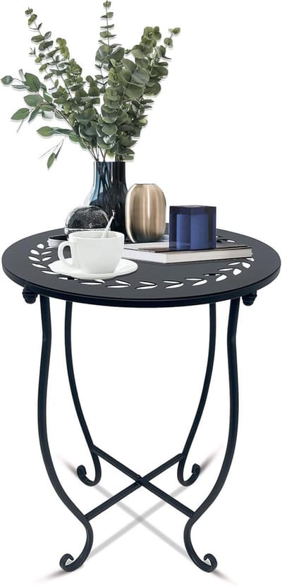 Metalen Ronde Tafel - Buitenmeubel - Terras Gebruik - Weerbestendig Design - 35 cm - Zwart