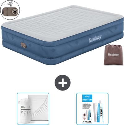 Bestway luchtbed - 2-Persoons - 152 x 203 x 46 cm - Grijs - Inclusief pomp - Hoeslaken en Reparatieset