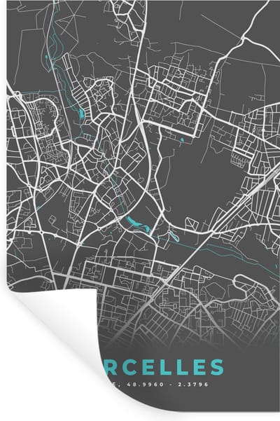 Muurstickers - Sticker Folie - Sarcelles - Frankrijk - Plattegrond - Kaart - Stadskaart - 20x30 cm - Plakfolie - Muurstickers Kinderkamer - Zelfklevend Behang - Zelfklevend behangpapier - Stickerfolie