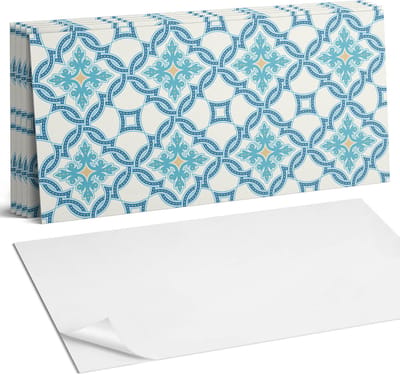 Coloray Plaktegels - Arabesque-stijlpatroon Wandtegel Zelfklevend - 60 cm x 30 cm - Turkoois Plaktegels - 6 stuks - Rechthoek PVC Tegels - Plaktegels Keuken - Zelfklevende Vloertegels Badkamer - Vinyl Tegels - Zelfklevende Wandtegels