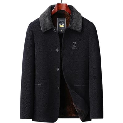 Winter Nieuwe Heren Chenille Jas Business Casual Kort Omgeslagen Bontkraag Opgehoopt Verdikte Herenjas 195 grijze kleur