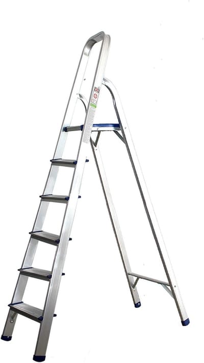 Huishoudladder 6 treden - Vouwladder staal - Klussen en onderhoud - Compact en lichtgewicht - Max 125 kg - Staal