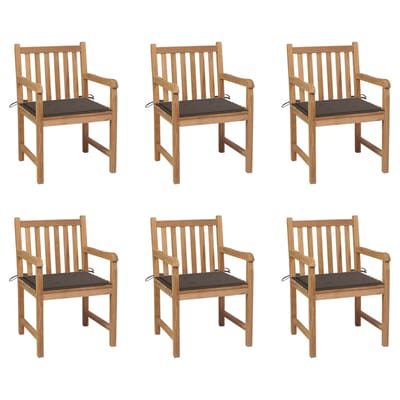 vidaXL - Tuinstoelen - 6 - st - met - taupe - kussens - massief - teakhout