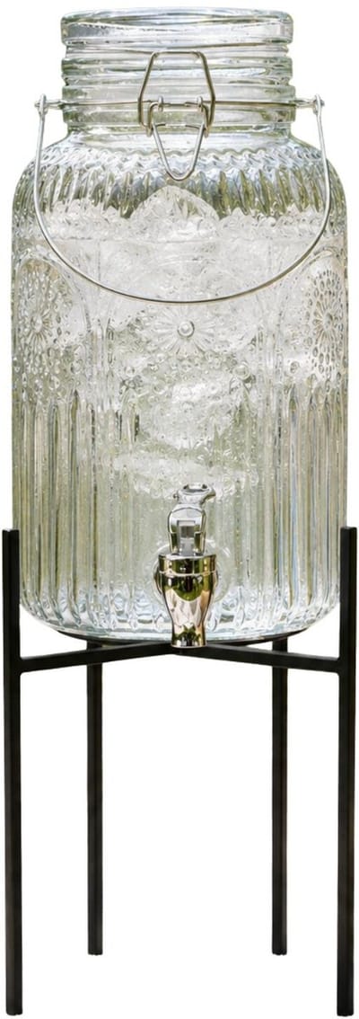 5Five Drank/water/sap dispenser Marbella - op verhoging standaard - 3.8 Liter - deco glas - tapkraan/deksel