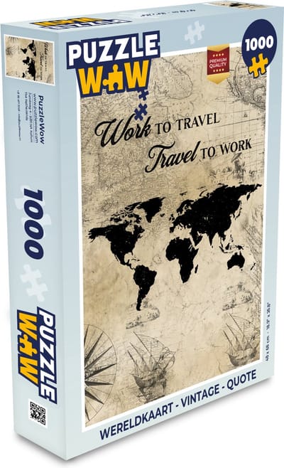 Puzzel Wereldkaart - Vintage - Quote - Legpuzzel - Puzzel 1000 stukjes volwassenen