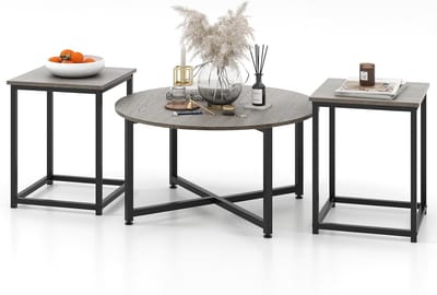 Set van 3 moderne salontafels met ijzeren frame en verstelbare poten