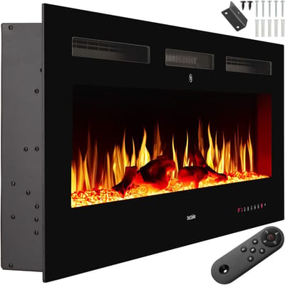 tectake® Wandhaard - Elektrische Haard - Sfeerhaard - 127 x 12 x 43 cm - 900W & 1800W - Bediening met Afstandsbediening of App - met Thermostaat - Kachel - met Verwarming - Haarden - Hout en Gloeieffecten - 3D Vlammen - Timer
